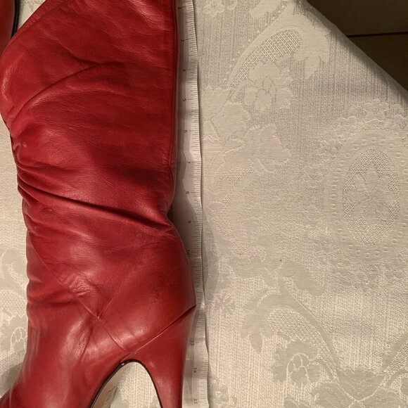 Vintage Marinolada/ Italian/Red All leather High Heel goerges Boots - Picture 4 of 11